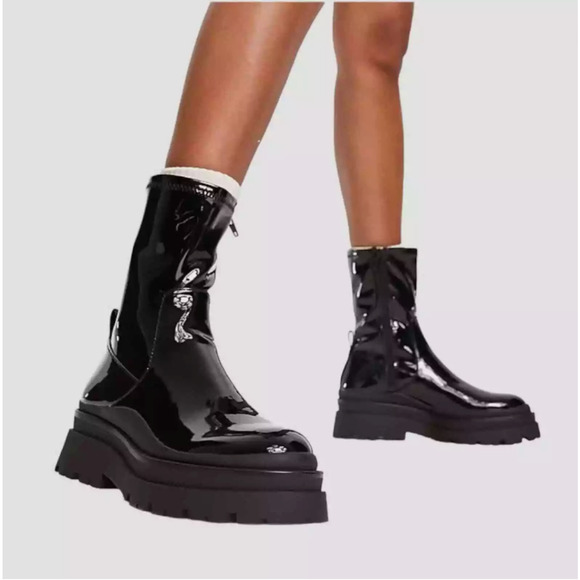 NWT Aldo Bigshot Platform Boots 8.5 Chunky 90s Black Leather Ankle Sock Combat - Picture 1 of 5